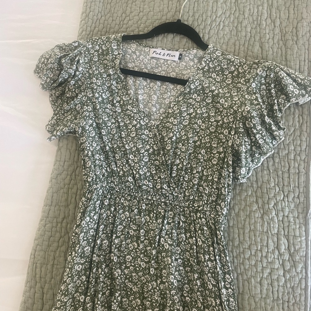 Yellowstone style green floral dress